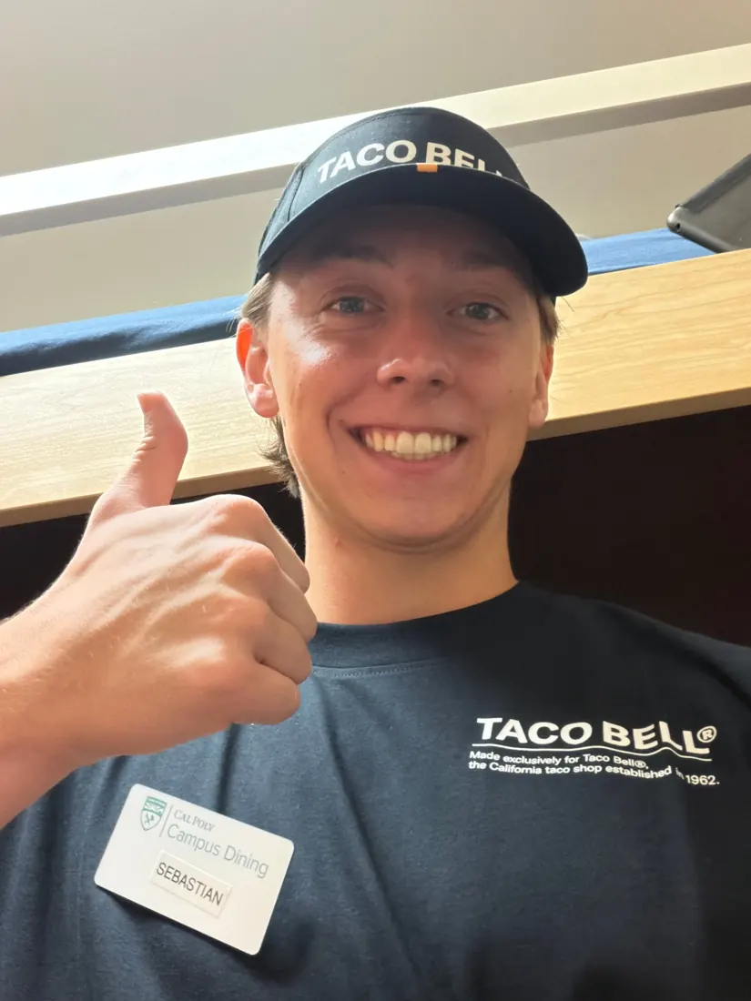 Sebastian in a Taco Bell uniform